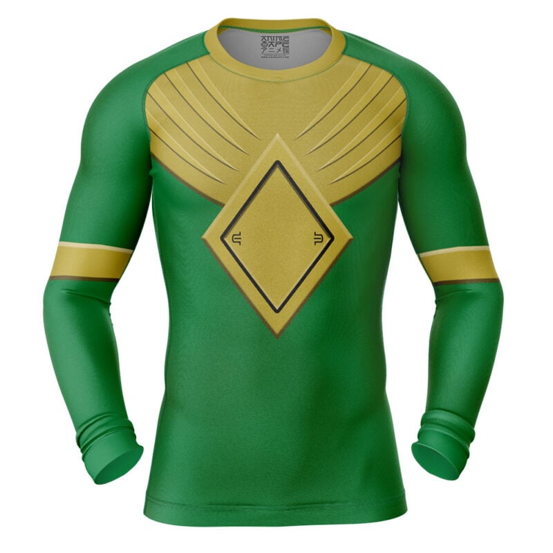 Green Ranger Gold Shield Mighty Morphin Power Rangers Long Sleeve Rash Guard Compression Shirt
