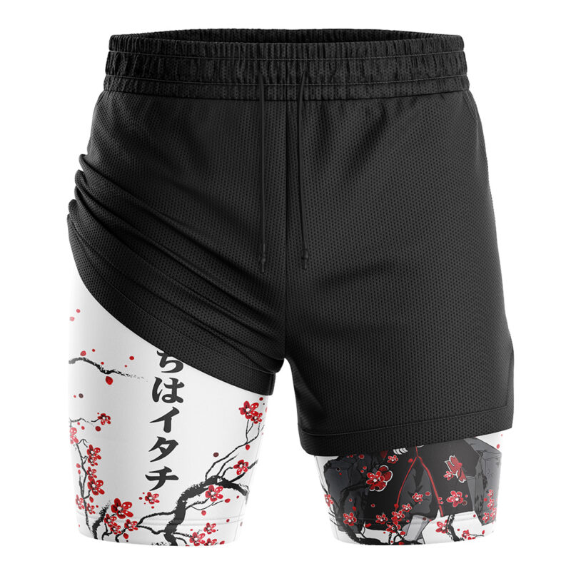 Itachi Uchiha V2 Cherry Blossom Shippuden 2-in-1 Performance Shorts - Image 3