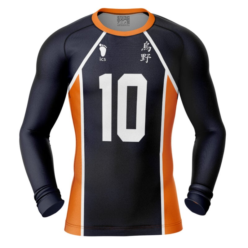 Karasuno Hinata #10 Haikyuu Long Sleeve Rash Guard Compression Shirt