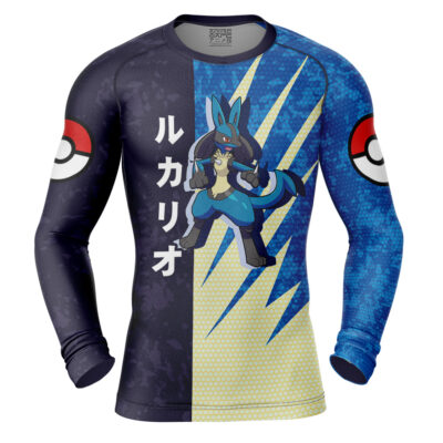 Lucario Attack Pokemon Long Sleeve Rash Guard Compression Shirt