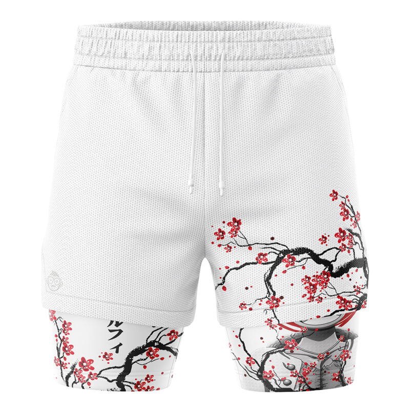 Luffy Gear 5 Cherry Blossom One Piece 2-in-1 Performance Shorts - Image 2