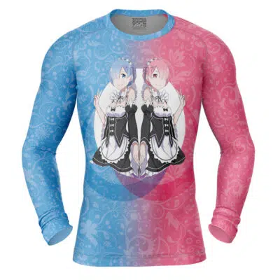 Rem and Ram Re Zero Kara Hajimeru Isekai Seikatsu Long Sleeve Rash Guard Compression Shirt