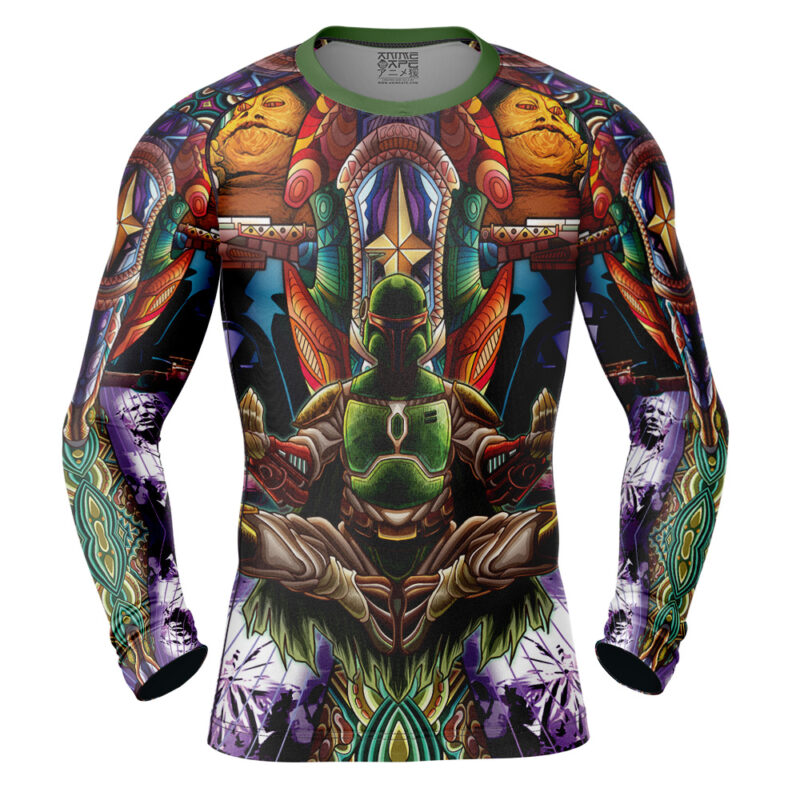 Trippy Boba Fett Star Wars Long Sleeve Rash Guard Compression Shirt