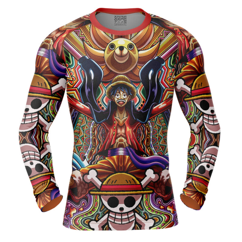 Trippy Monkey D. Luffy One Piece Long Sleeve Rash Guard Compression Shirt
