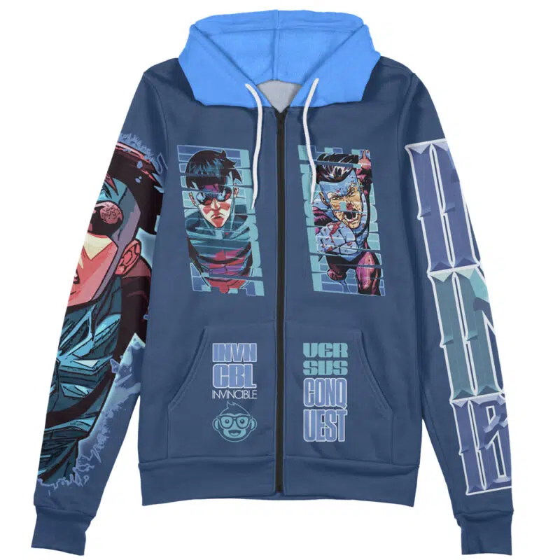 Invincible Blue Invincible Streetwear Zip Hoodie Jacket - Image 2