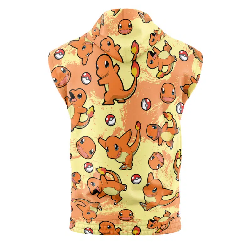 Charmander Pattern Pokemon Sleeveless Hoodie - Image 2