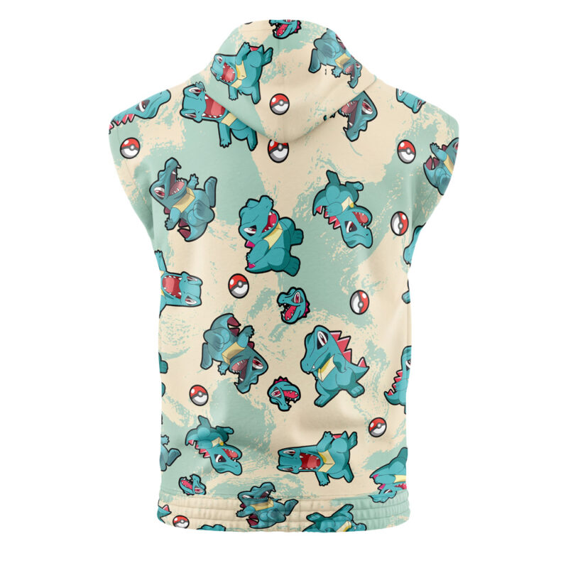 Totodile Pattern Pokemon Sleeveless Hoodie - Image 2
