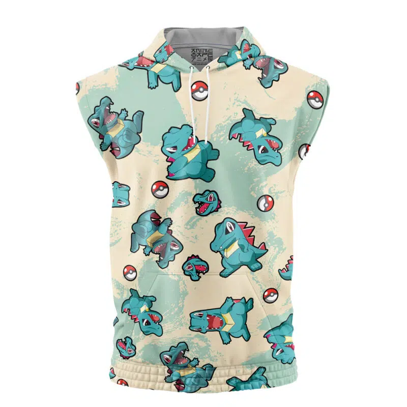 Totodile Pattern Pokemon Sleeveless Hoodie