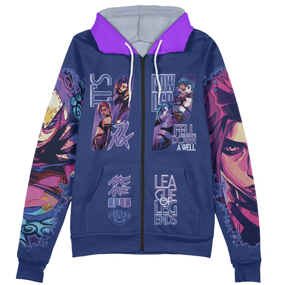 【IAB STUDIO】IAB Studio x Arcane Jinx Hoodie Navy Dove Blue Arcane Jinx Graffiti Icons Hoodie - BoxLunch Exclusive