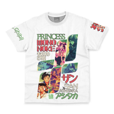 The My Neighbor Totoro V2 Studio Ghibli Streetwear T-Shirt features colorful Totoro illustrations, Japanese text, and the “Studio Ghibli” logo on the sleeve.