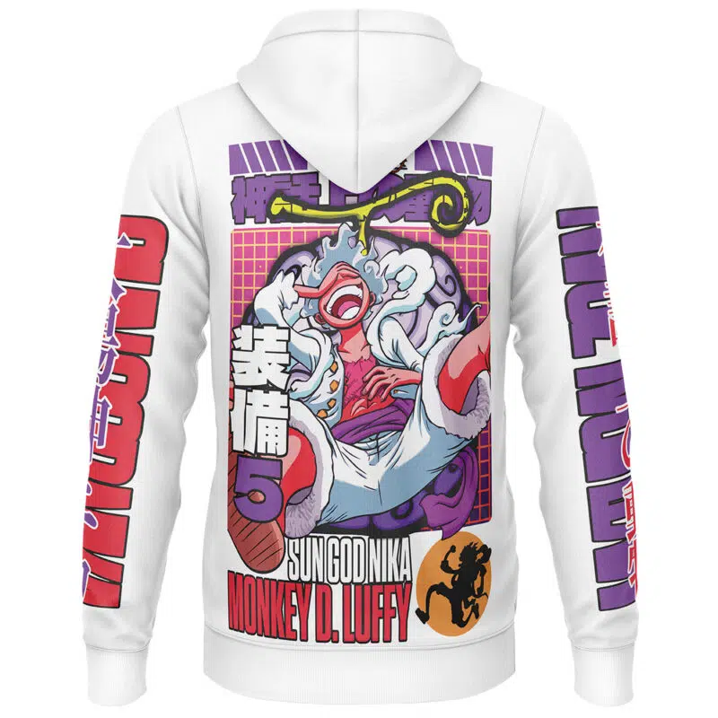 5th Gear Luffy White One Piece Streetwear Lightweight Hoodie