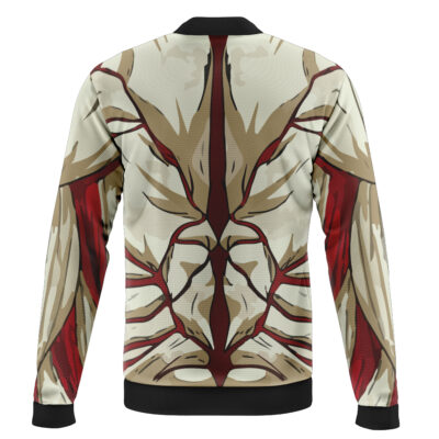 The Order of the White Lotus Avatar The Last Airbender Bomber Jacket features a printed design resembling human back muscles and tendons in beige, brown, and red tones, finished with black cuffs and collar.