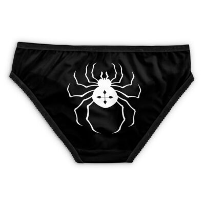 Phantom Troupe Hunter X Hunter Panties feature black fabric with a bold, white symmetrical geometric spider graphic centered on the front.
