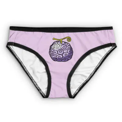 Curse Mark Shippuden Panties (Copy) – Lavender womens panties with black trim, featuring a whimsical purple fruit with spiral patterns and a yellow stem printed on the front center.