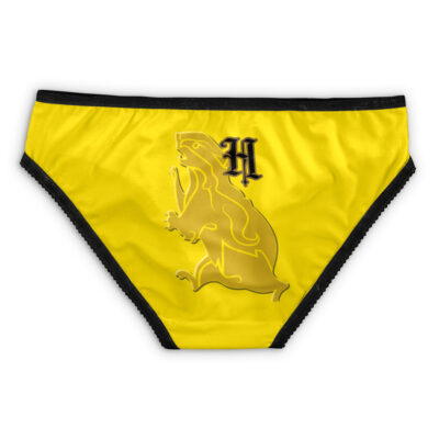 Blue underwear with bronze trim featuring a stylized raven graphic and a bronze letter R on the front, inspired by the Ravenclaw house from Harry Potter.