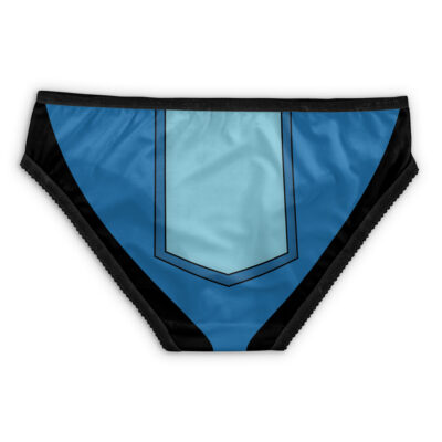 The Xenmas Kingdom Hearts Panties feature a blue design with a light blue center panel outlined in black and black trim at the waist and leg openings, resembling the front of a dress shirt.