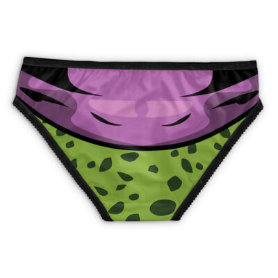 Majin Buu Dragon Ball Z Panties feature a green and black spotted lower half with a purple upper section and black accents, inspired by the iconic animated characters costume.