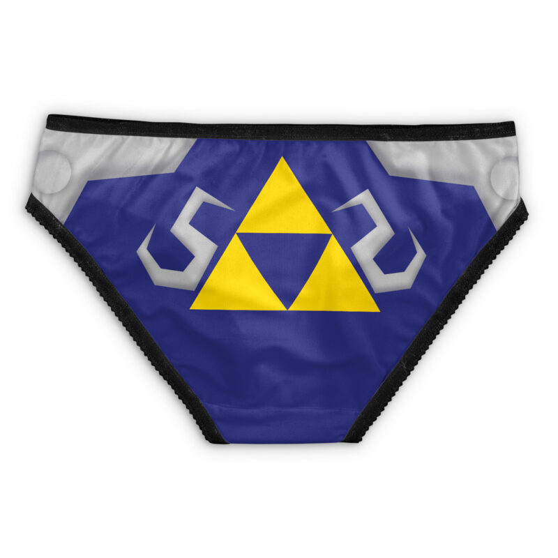 Link The Legend of Zelda Panties (Copy): Blue underwear with a yellow Triforce symbol and silver designs, inspired by the Legend of Zelda series.