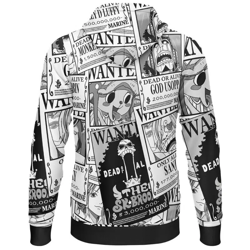 Straw Hat Wanted Pattern One Piece Lightweight Hoodie - Image 2