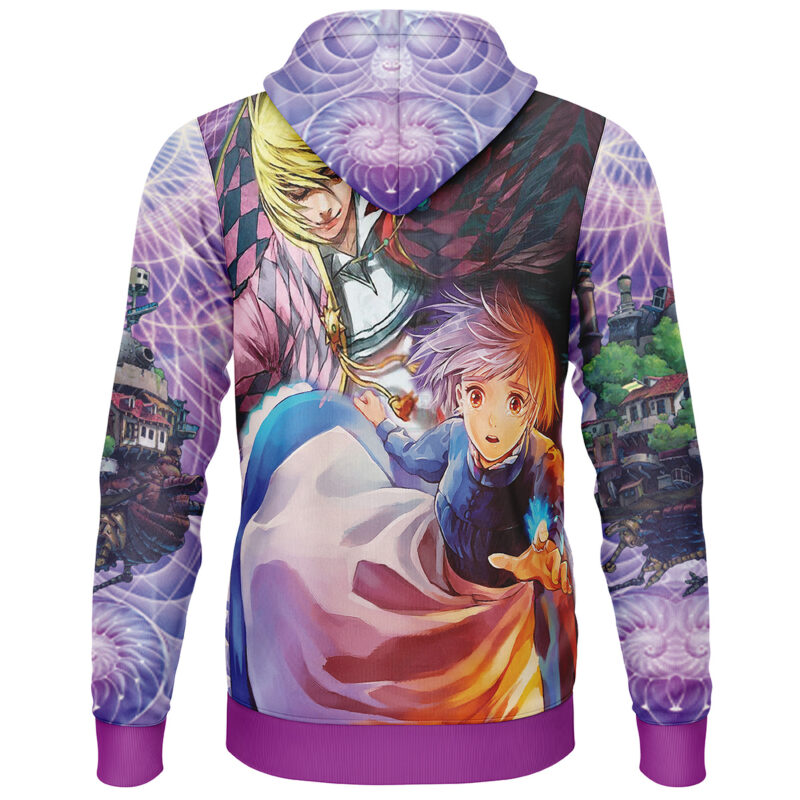 Trippy Howls Moving Castle Studio Ghibli Lightweight Hoodie - Image 2