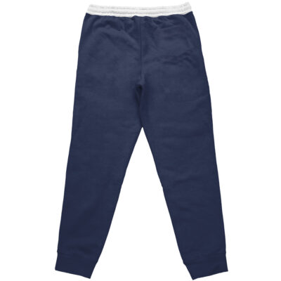 The Homelander The Boys Streetwear Sweatpants in navy blue with a white elastic waistband and cuffed ankles, shown flat from the back.