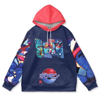 A navy hoodie named Jake the Dog and Finn the Human Adventure Time Streetwear Hoodie, featuring colorful abstract designs on the sleeves and chest, plus a unique graphic with text printed on the front.