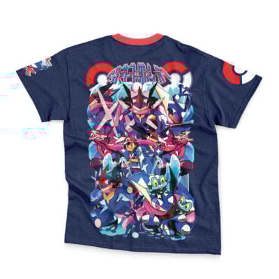 Streetwear t-shirt in navy blue featuring Jake the Dog and Finn the Human from Adventure Time in bold, dynamic artwork on the back. Distinctive patterns highlight the characters, with unique sleeve designs completing the look.