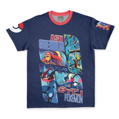 Navy blue streetwear t-shirt featuring Jake the Dog and Finn the Human from Adventure Time, with dynamic graphics, colorful text, and unique sleeve designs.