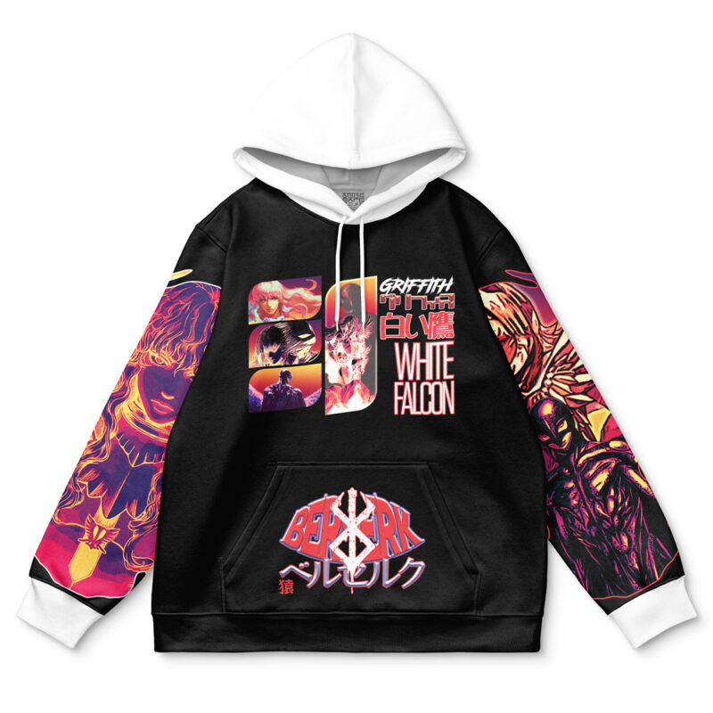 A black and white Ultramarines Space Marine Warhammer 40k streetwear hoodie featuring vibrant anime-style artwork, bold text, and colorful graphics on the sleeves and front.