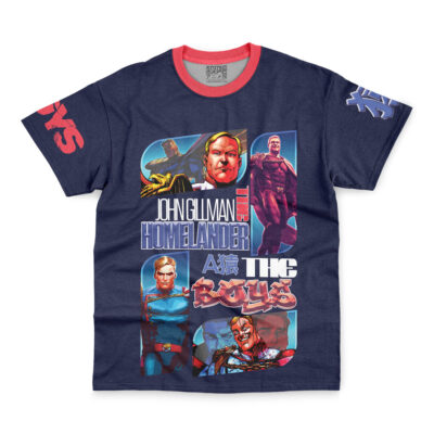 Navy blue Princess Mononoke Studio Ghibli Streetwear T-Shirt featuring comic-style images and bold colorful text on the front, with red text on one sleeve.