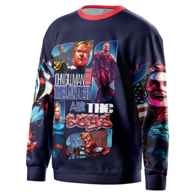 Navy blue sweatshirt featuring vibrant artwork inspired by Princess Mononoke from Studio Ghibli, with multiple images of the character and bold text, styled as streetwear.