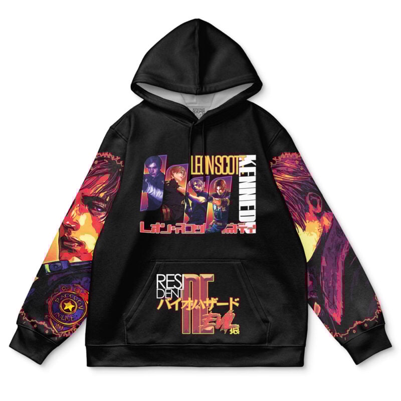 A black hoodie featuring bold, colorful artwork and Lucario from Pokémon. The hoodie displays stylized graphics, Japanese text, and images of Lucario on the front and sleeves for a unique streetwear look.