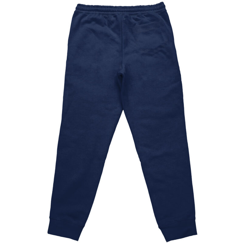 Ash-Greninja V2 Pokemon Streetwear Sweatpants in navy blue, shown laid flat from the back, featuring an elastic waistband and cuffed ankles.