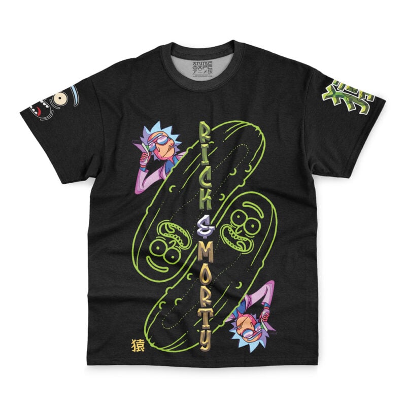 Black t-shirt featuring Leon Scott Kennedy from Resident Evil with bold graphics on the front and additional streetwear-style designs on the sleeves.