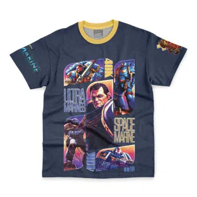 Navy blue t-shirt featuring bold, colorful artwork of Jedi Grand Master Yoda from Star Wars, with stylized streetwear-inspired fonts and graphics on the front.