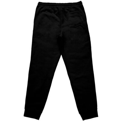 Pickle Rick Rick and Morty Streetwear Sweatpants with an elastic waistband and fitted cuffs, black color, shown flat on a white background from the back.