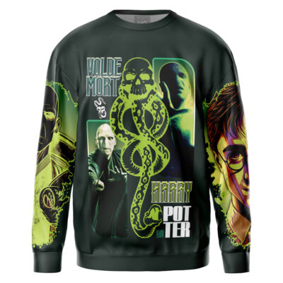 The Griffith V2 Berserk Streetwear Sweatshirt features striking graphic art and bold neon green and yellow text inspired by Griffith from Berserk, set on a dark green background.