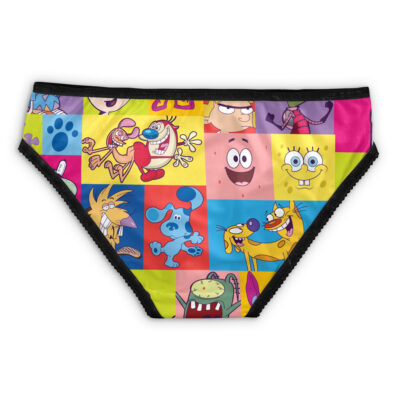 The 90s Cartoon Network Panties feature a vibrant grid of beloved cartoon characters on a multicolored background for a fun, nostalgic look.