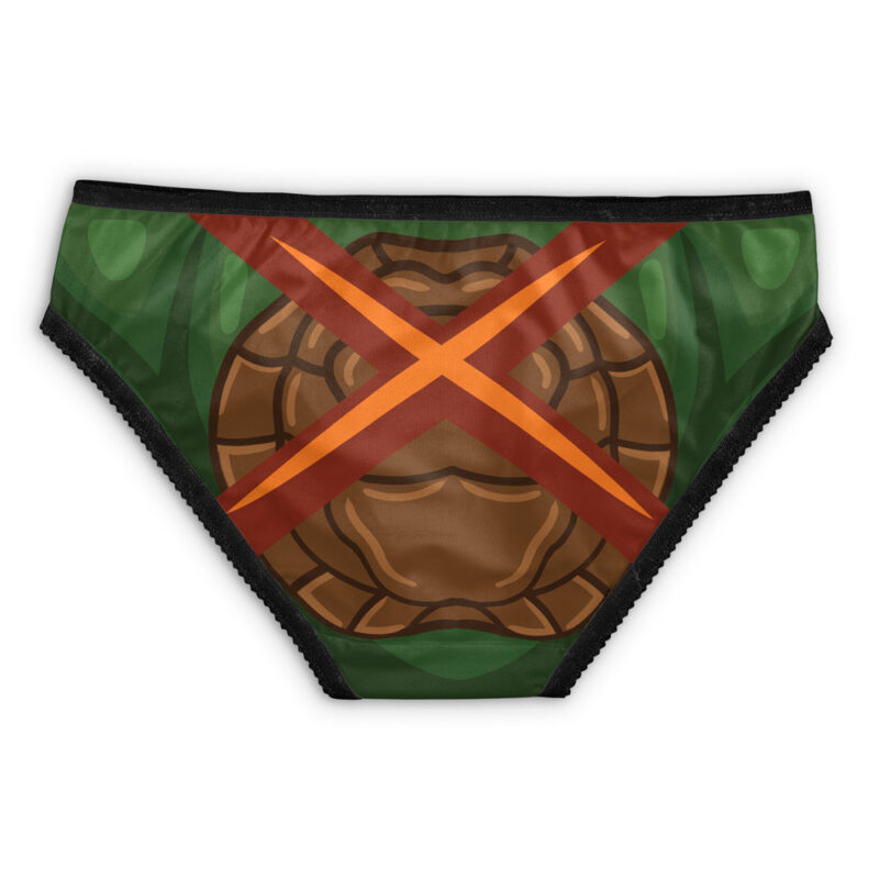 Raphael Teenage Mutant Ninja Turtles Panties feature a green base, turtle shell design in the center, and two red-orange crisscross bands, inspired by Raphael’s superhero mask motif.