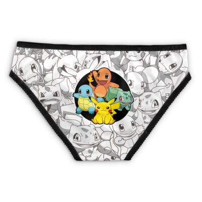Women’s underwear featuring a black-and-white Pokémon pattern with Cubone and ghost Pokémon, inspired by Cubone and the Ghosts Pokemon Panties.