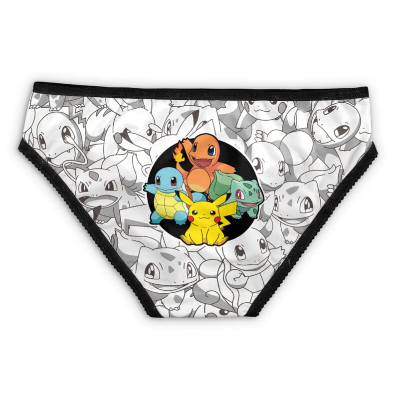 Women’s underwear featuring a black-and-white Pokémon pattern with Cubone and ghost Pokémon, inspired by Cubone and the Ghosts Pokemon Panties.