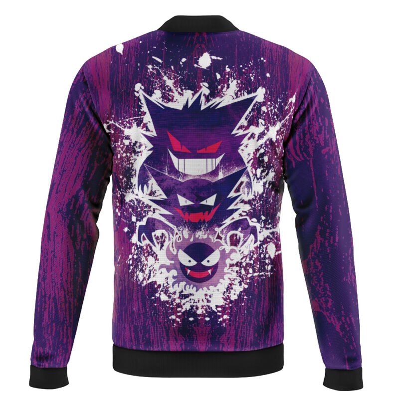 Trippy Ghostly Evolution Ghastly Haunter Gengar Pokemon Casual Bomber Jacket - Image 2