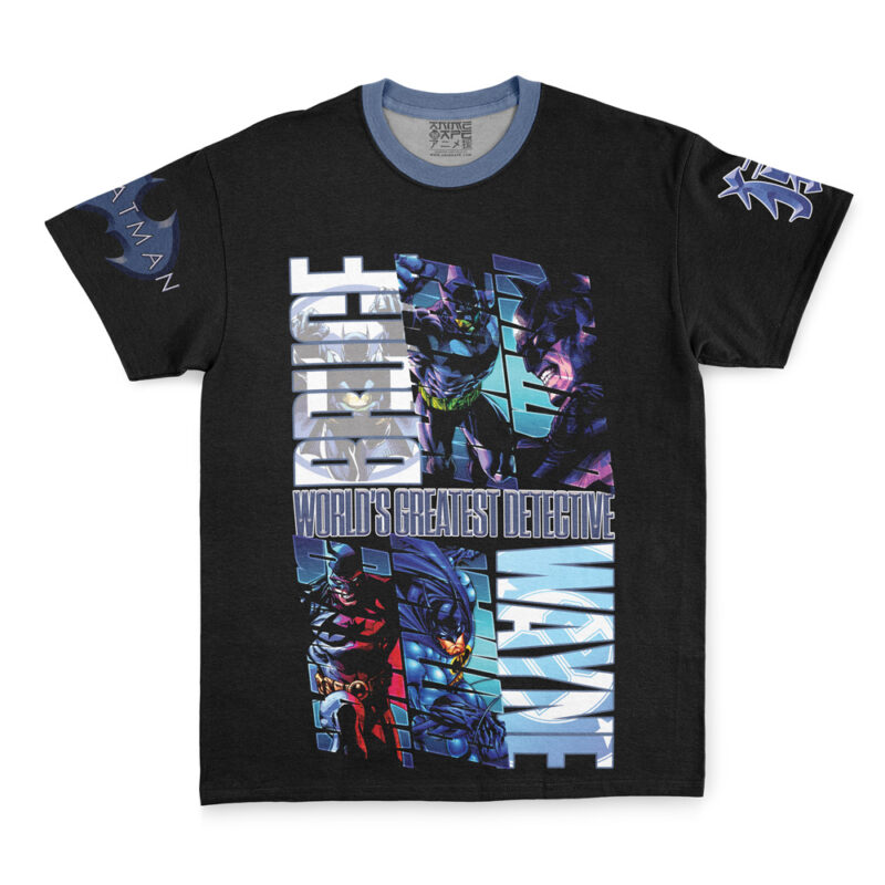Black T-shirt featuring Maka Albarn and Soul Evans from Soul Eater in comic-style images, large blue and white text reading “World’s Greatest Detective,” and themed logos on the sleeves and collar.