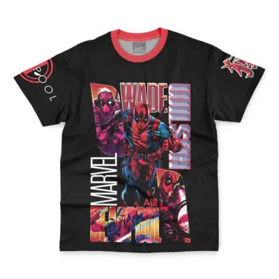 Black t-shirt featuring comic-style art of Batman Who Laughs, with bold “BATMAN WHO LAUGHS” and “DC COMICS” on the front, plus Batman logos on the left sleeve.