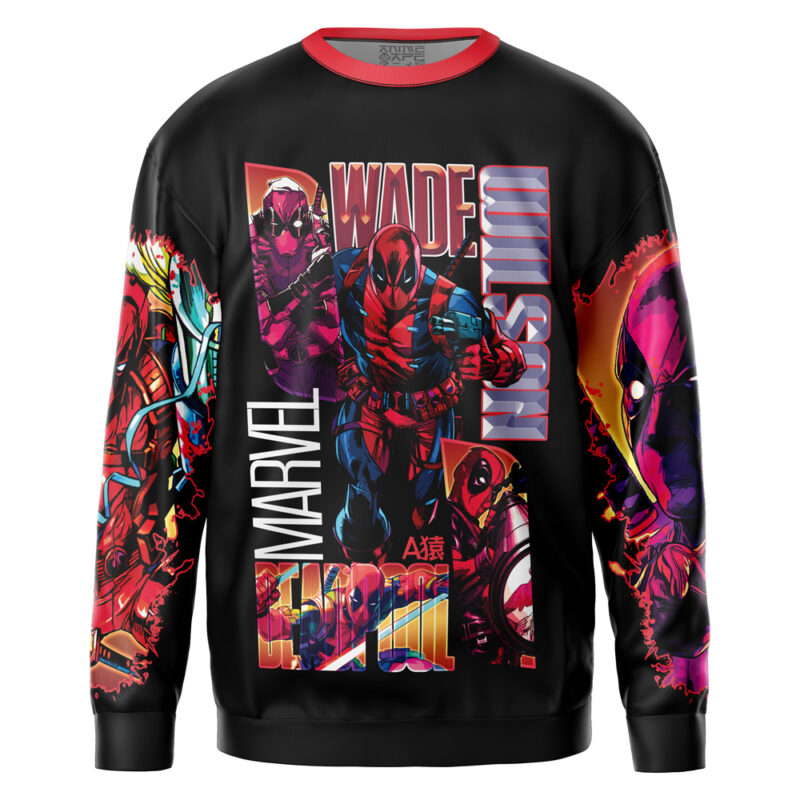 A black sweatshirt featuring colorful comic-style illustrations of DC’s Batman Who Laughs in action poses, with bold text reading “BATMAN,” “DC COMICS,” and “Who Laughs” across the front and sleeves.
