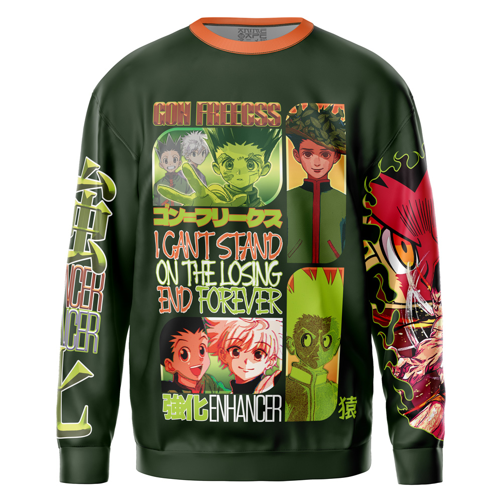 The Voldemort Harry Potter Streetwear Sweatshirt (Copy) is a green sweatshirt showcasing vibrant anime-inspired designs, bold Japanese and English text, and expressive cartoon characters on the front and sleeves.