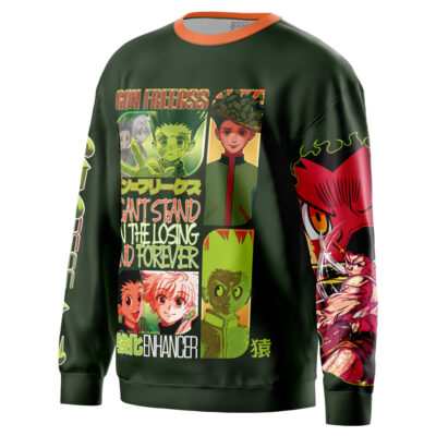 A dark green Voldemort Harry Potter Streetwear Sweatshirt featuring colorful animated panels, Japanese text, an intense red eye graphic on the right side, and orange collar and sleeve accents.