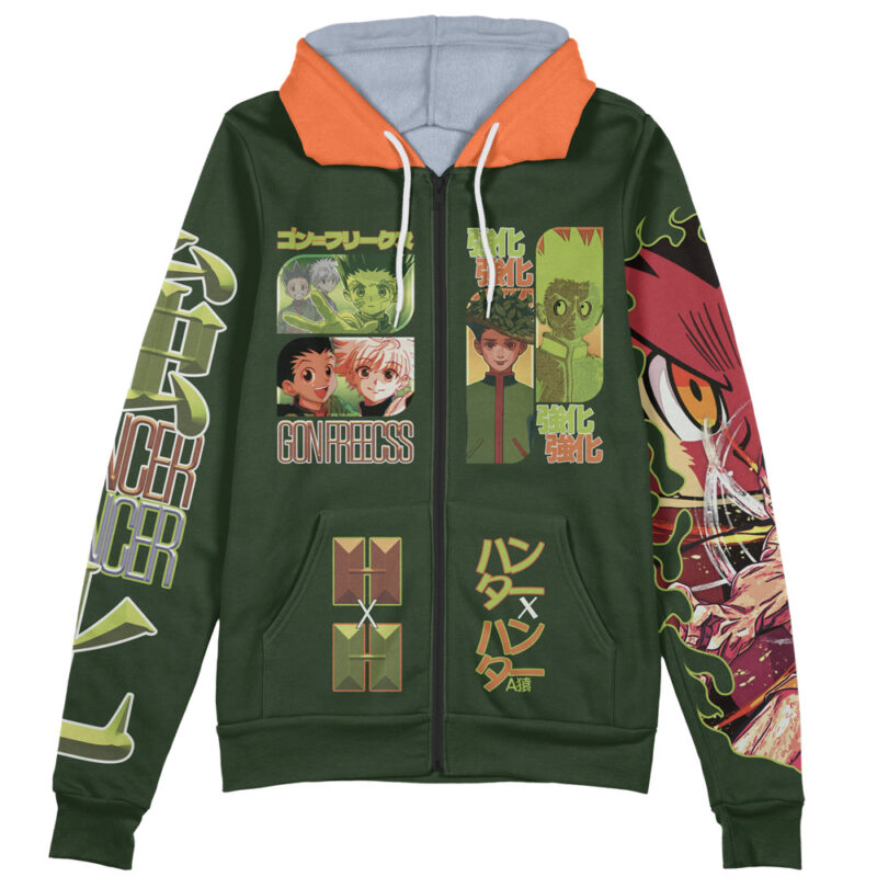 A streetwear zip-up hoodie inspired by Harry Potter, featuring bold graphics and text. The Voldemort hoodie has illustrated faces, decorative elements on the sleeves and front, and striking accents for a standout look.