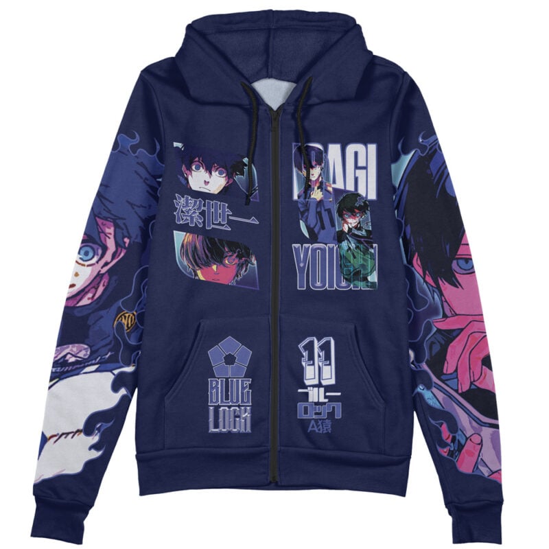 A zip-up hoodie featuring Deadpool Marvel Comics streetwear graphics, with bold illustrations and text on the front and sleeves.