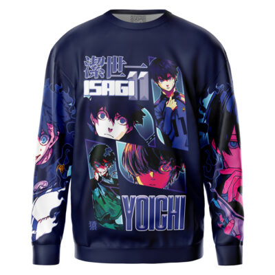 A navy blue Deadpool Marvel Comics streetwear sweatshirt featuring vibrant anime-style graphics of Deadpool in dynamic poses, bold Japanese text, and eye-catching designs.